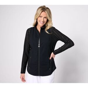Sport Savvy Women's Plus Sz Jacket 2X Long-Sleeve Eyelet Mock-Neck Black A644989